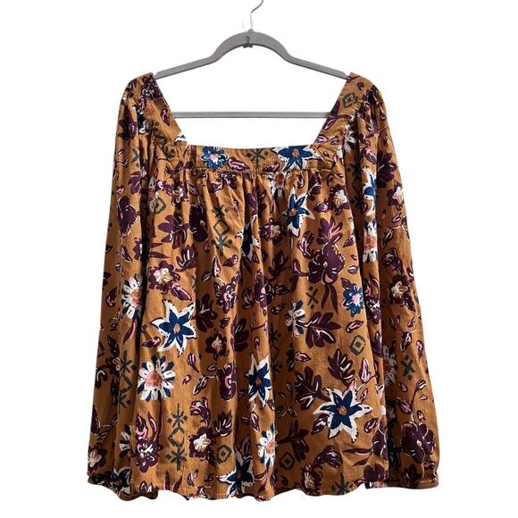 Sonoma Brown Print Square Neck Lyocell Rayon Blend Peasant Boho Blouse Size 1X - Picture 3 of 10